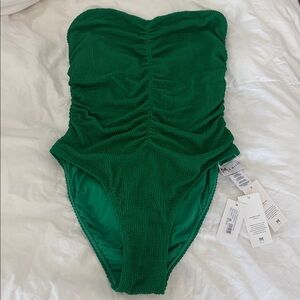 Milly Textured Ruched Strapless One-Piece Swimsuit